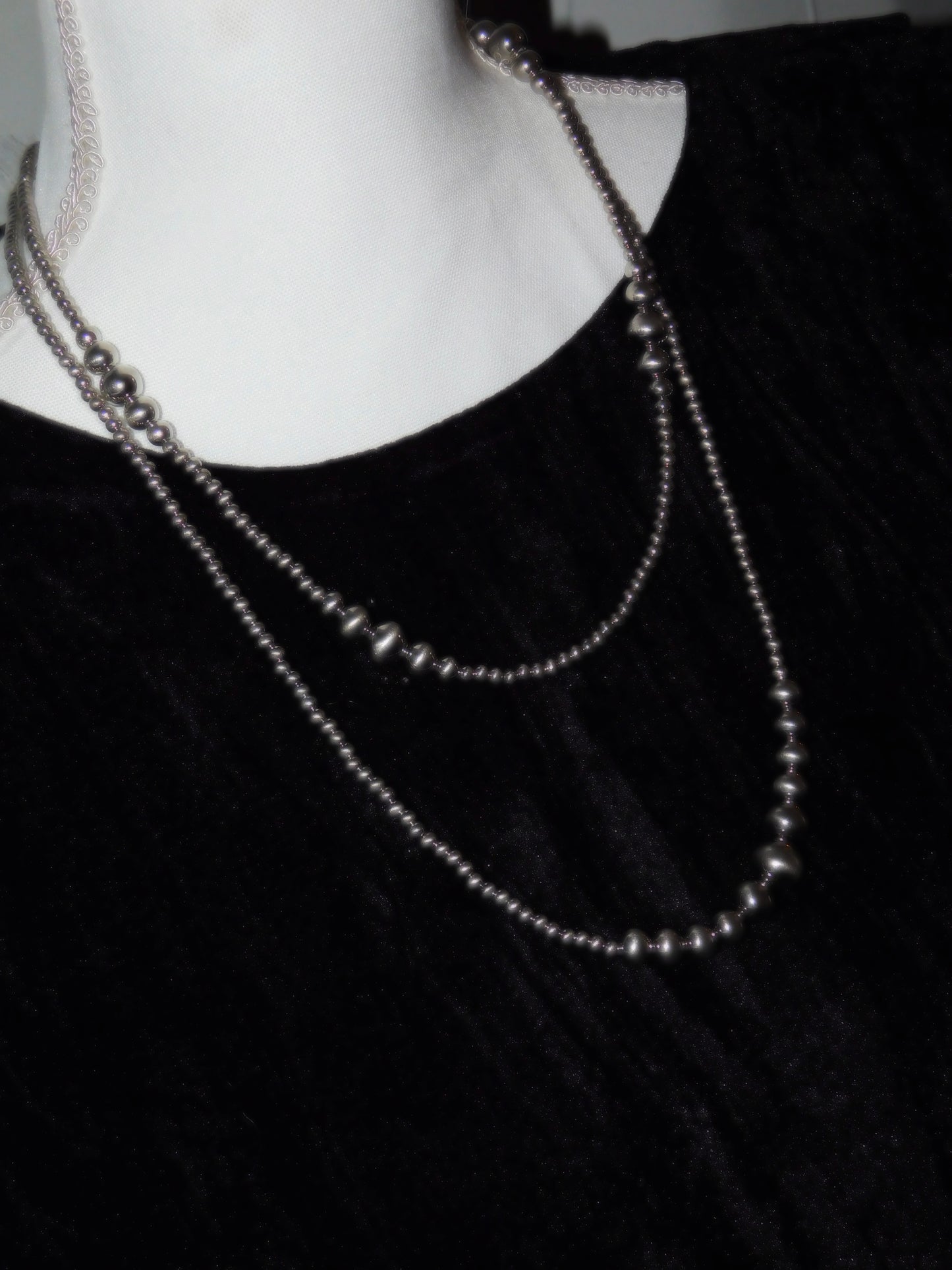 Handmade 26" Silver (Faux) Navajo Bead Necklace