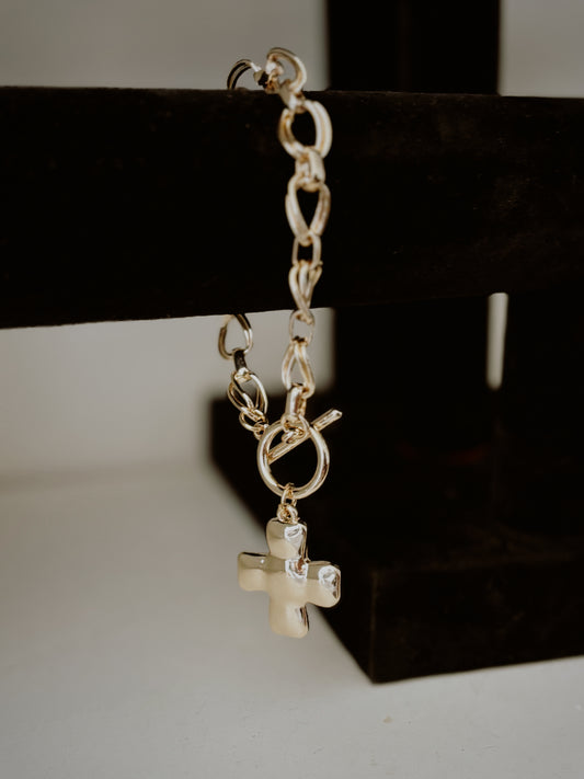 Elise Hammered Cross Toggle Bracelet