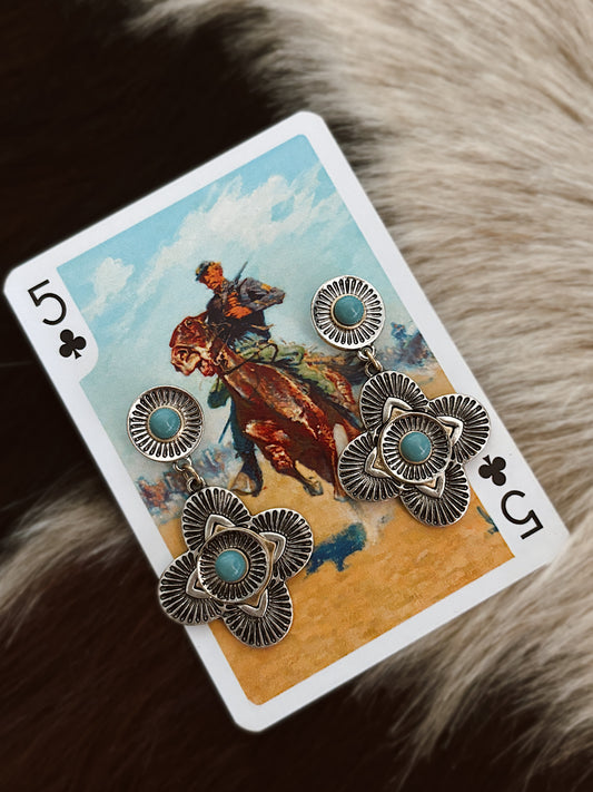 Rainwater Concho Earrings in Two Tone & Turquoise