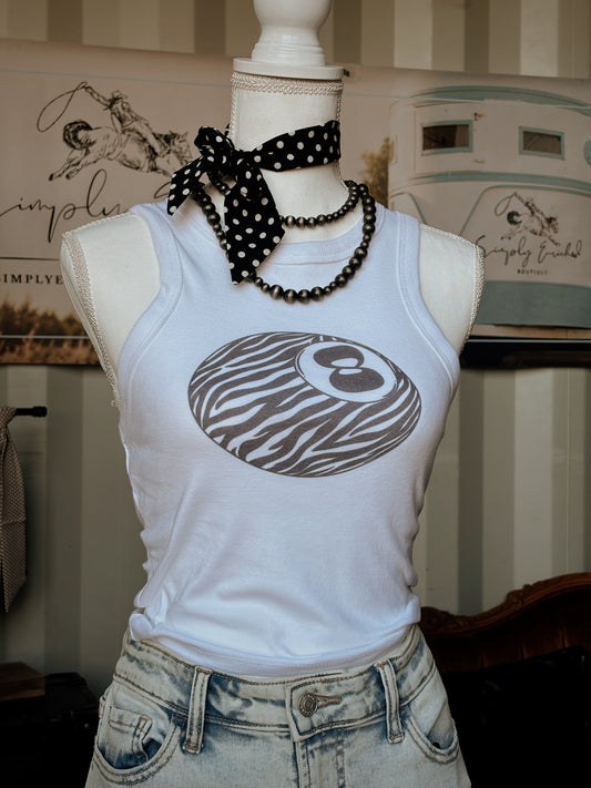 Zebra 8 Ball Cropped Tank