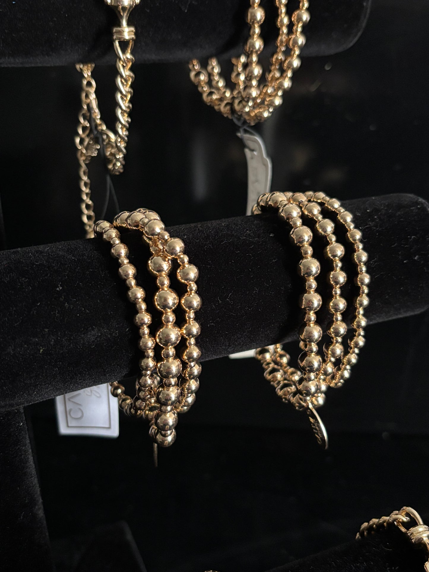 Ball Bead Stretch Bracelet Set of 3 in Shiny Gold