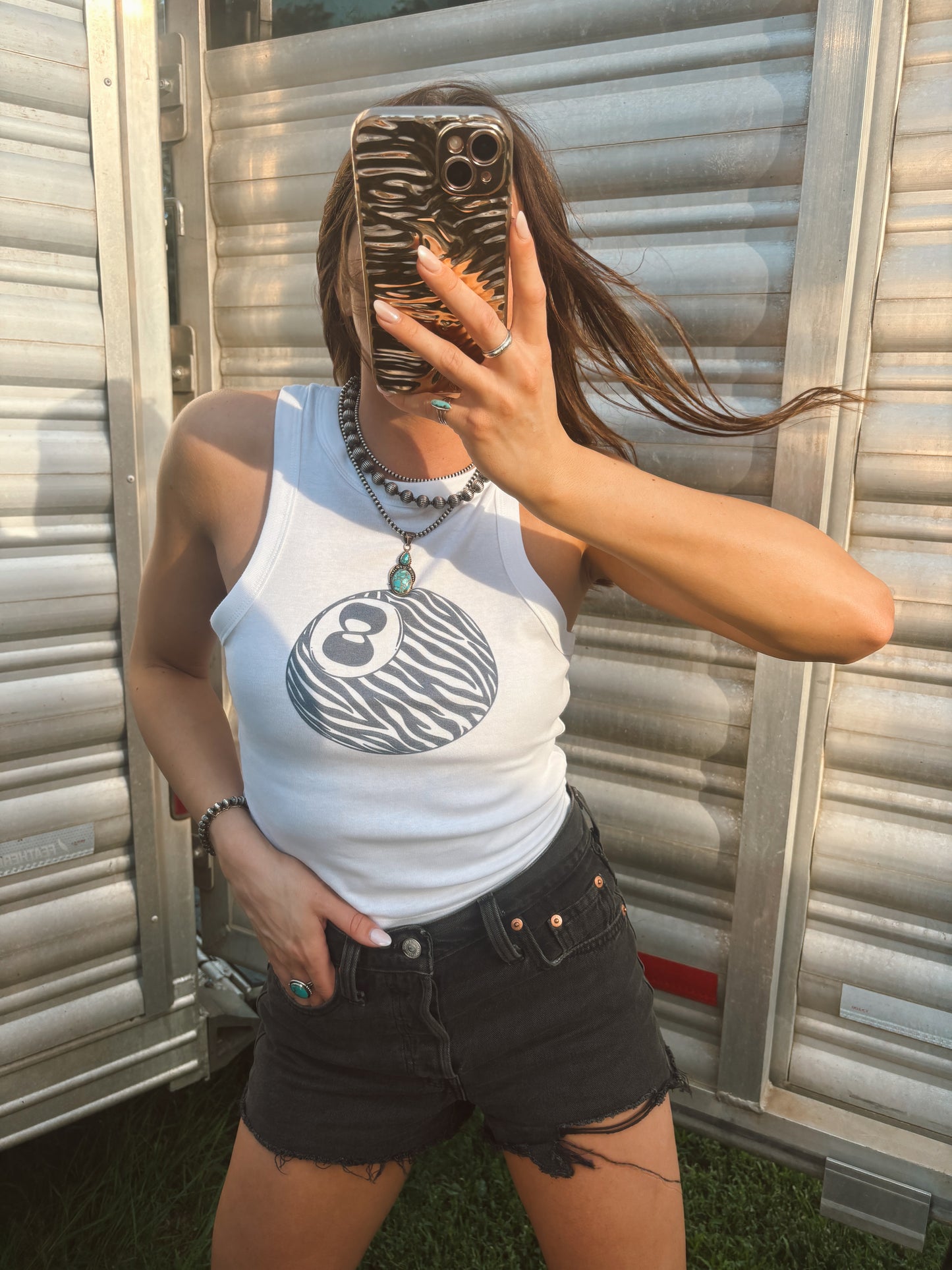 Zebra 8 Ball Cropped Tank
